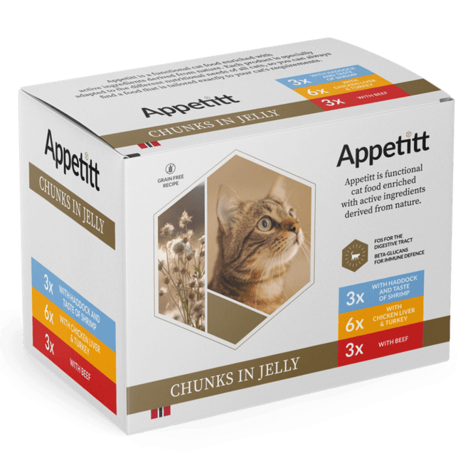 Hovedbilde Appetitt Våtfôr Menyboks mix i gele 12 stk