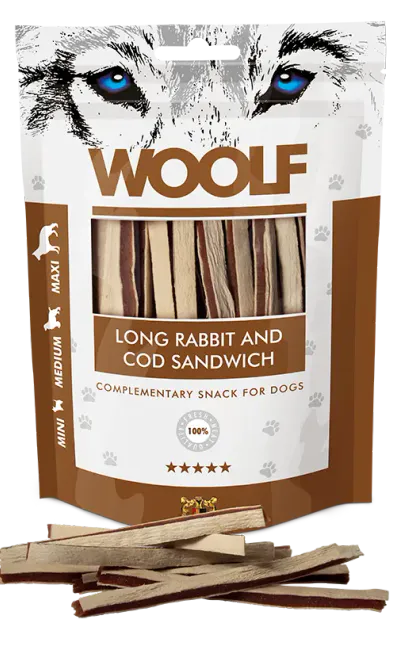 Hovedbilde Woolf Godbiter Long rabbit and cod sandwich 100g
